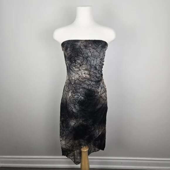 Le Chateau Multicolor Bandeau Strapless Midi Dress With Sheer Floral Overlay Med - Picture 3 of 17